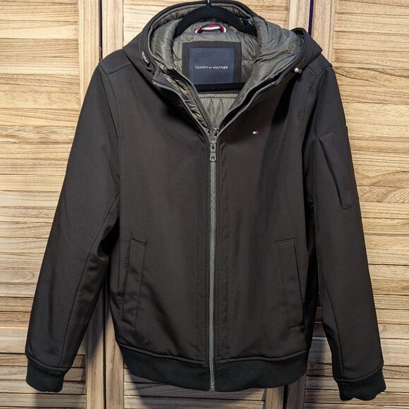 Tommy Hilfiger Black Hooded Double Zipper Coat Size Small - Picture 1 of 12